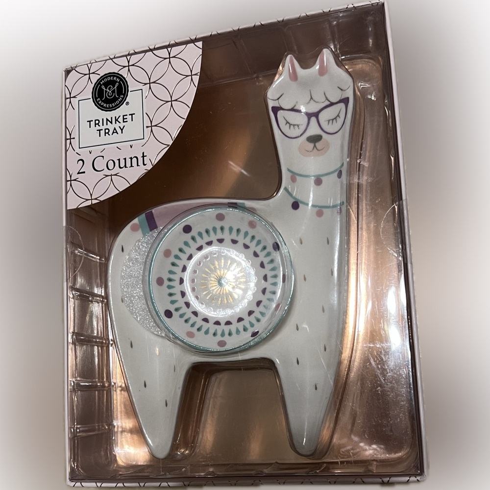 💥New Modern Expressions Llama Trinket Tray 2 PCS Jewelry Dish Ring Holder